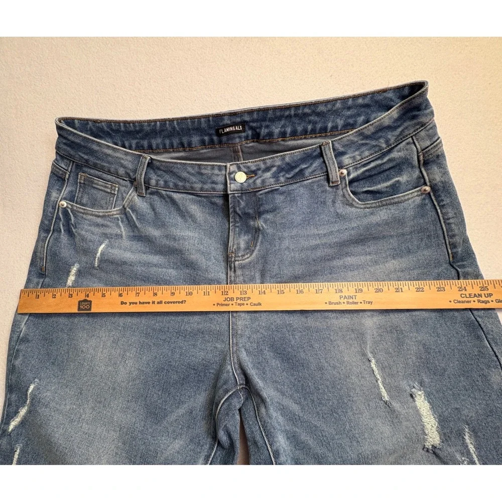 Flamingals Women 4XL Distressed Crop Jeans Blue Denim Raw Hem High Rise Stretch